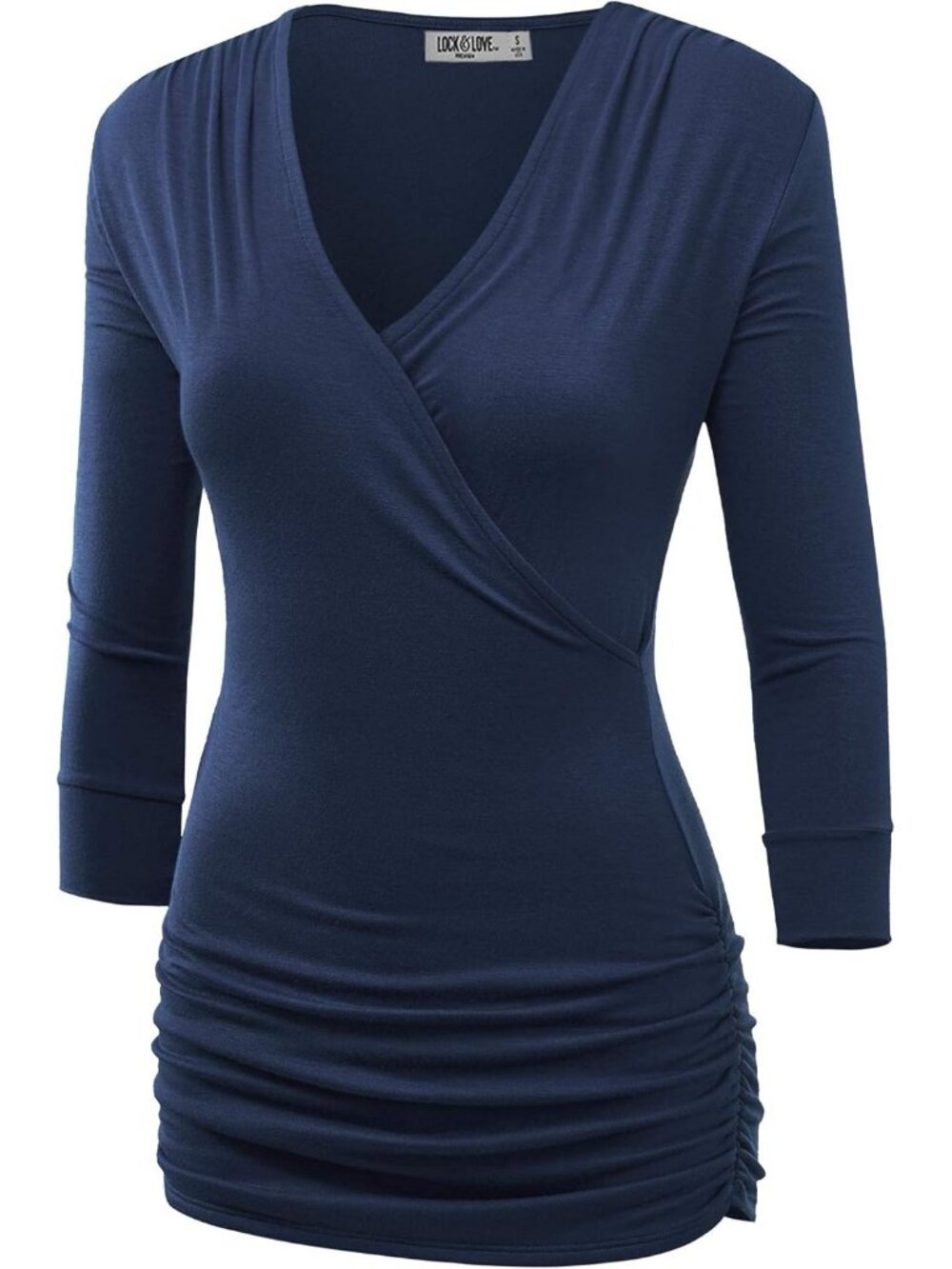 Women's T Shirts Navy V Neck 3/4 Sleeve Cross Front Casual Dress Summer Comfort